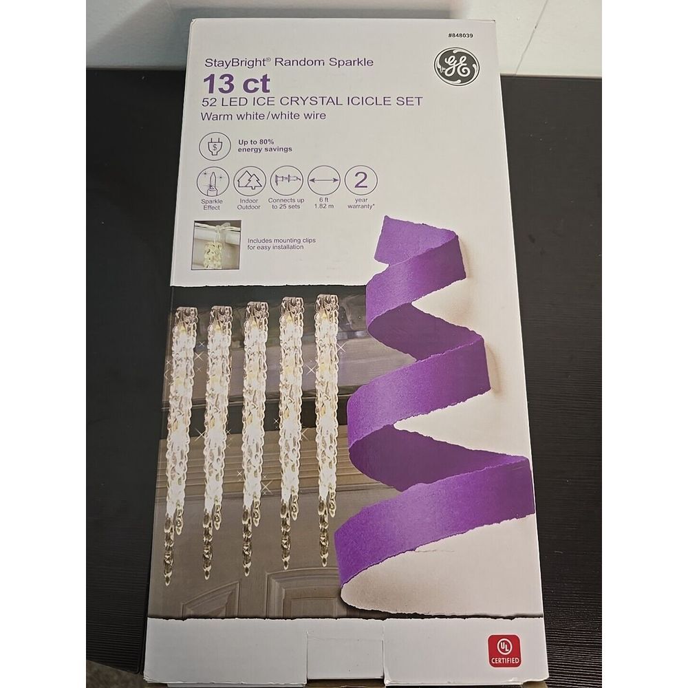 GE StayBright 13ct 52 LED Ice Crystal Icicle Lights Warm White White Wire 848039